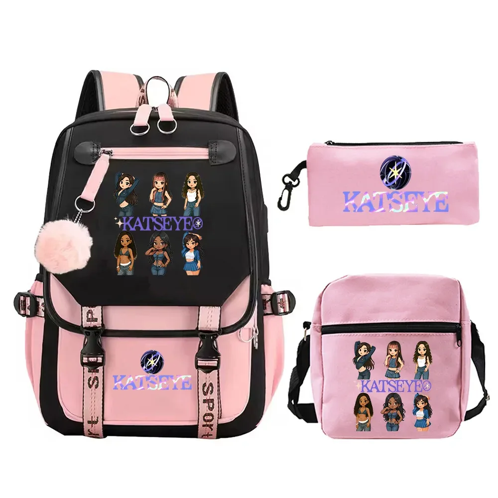 sac à dos katseye, ensemble de 3 pièces, sacs d'école pour étudiants, sac à dos de voyage pour adolescents, sac à dos de grande capacité pour femmes et hommes, sac à dos pour ordinateur portable