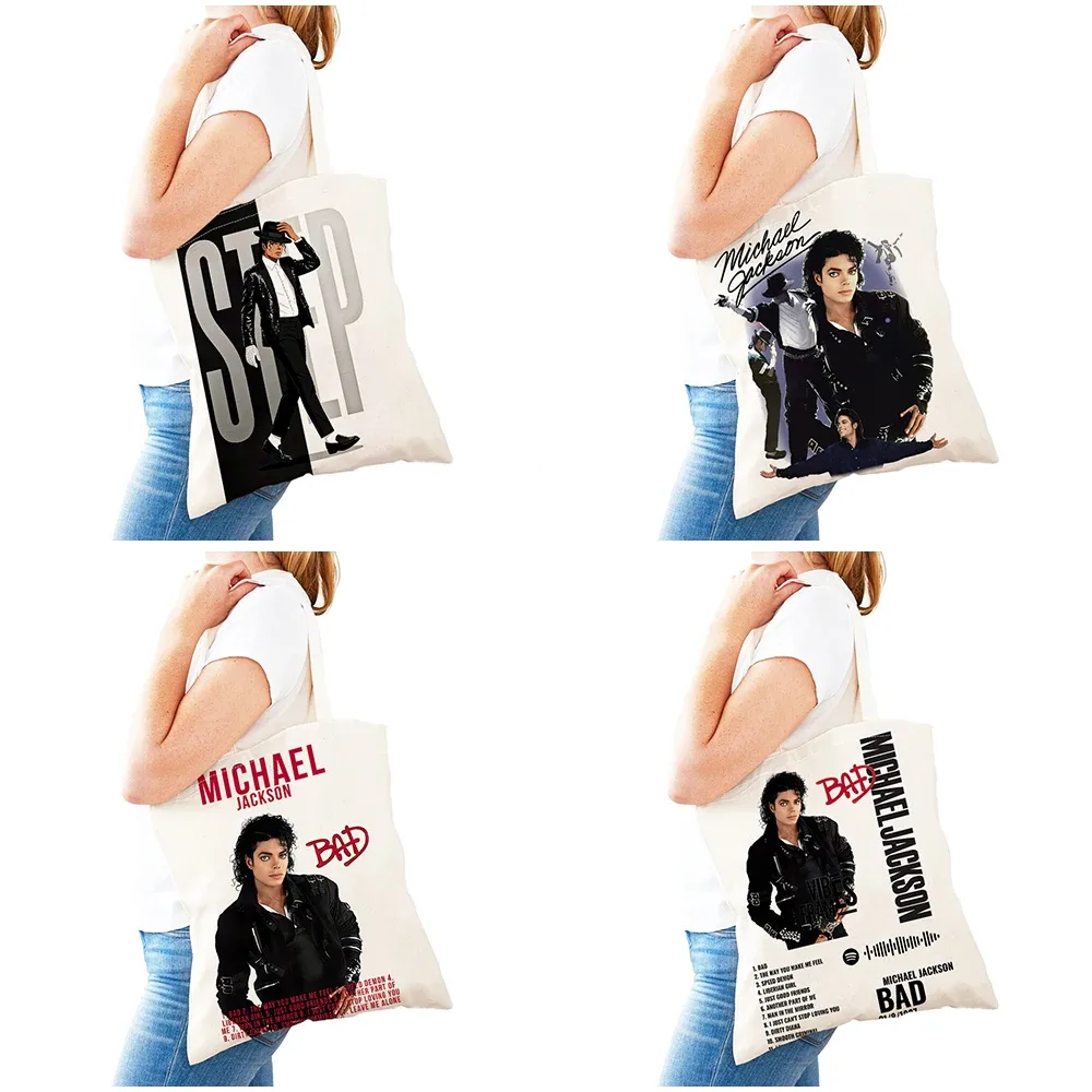 michael jackson – sac de shopping pour femmes, double impression, sacs de shopping super star lady, sac à main design, sac fourre-tout écologique, portable et pratique