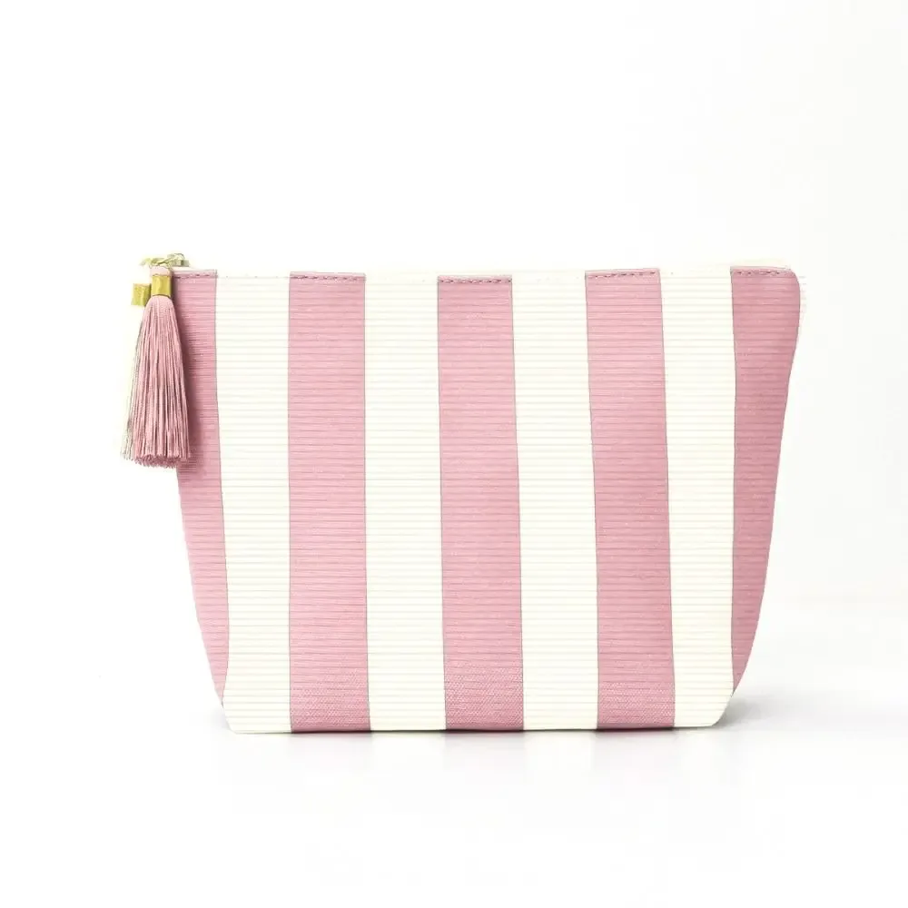 sac de maquillage portable en velours côtelé, grande capacité, motif rayé, sac de toilette, sac de rangement, utilisation en voyage