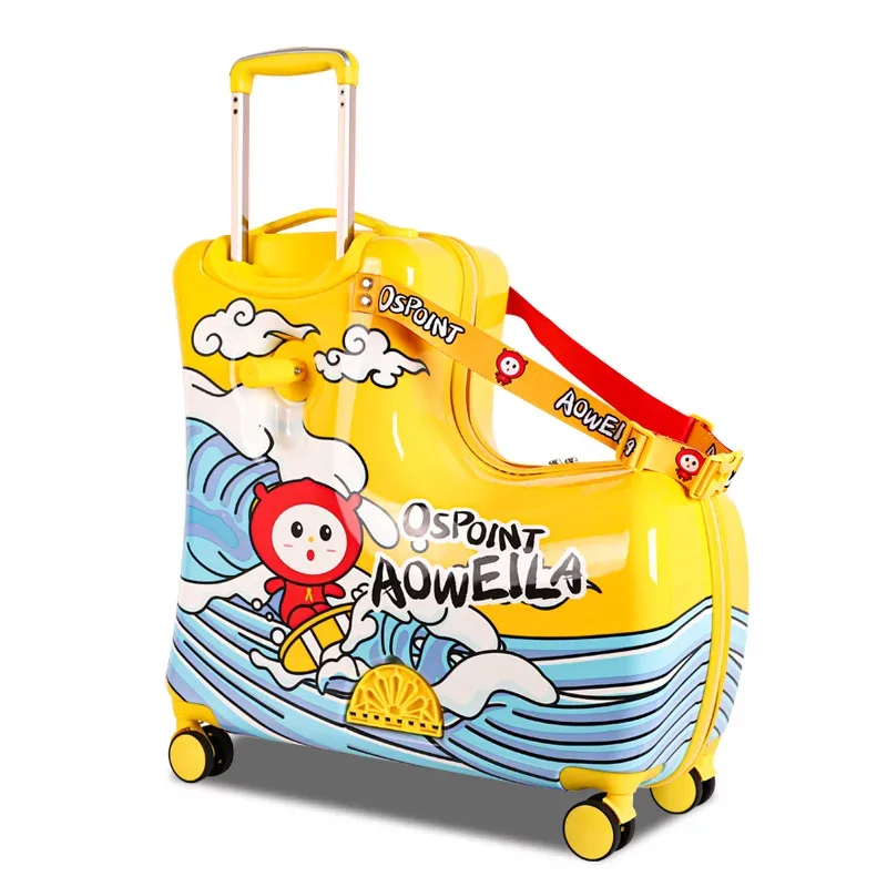 nouvelle valise d'équitation pour enfants sur roulettes, valise de voyage à roulettes de dessin animé pour enfants, peut s'asseoir et faire du cheval, bagages roulants, cadeaux