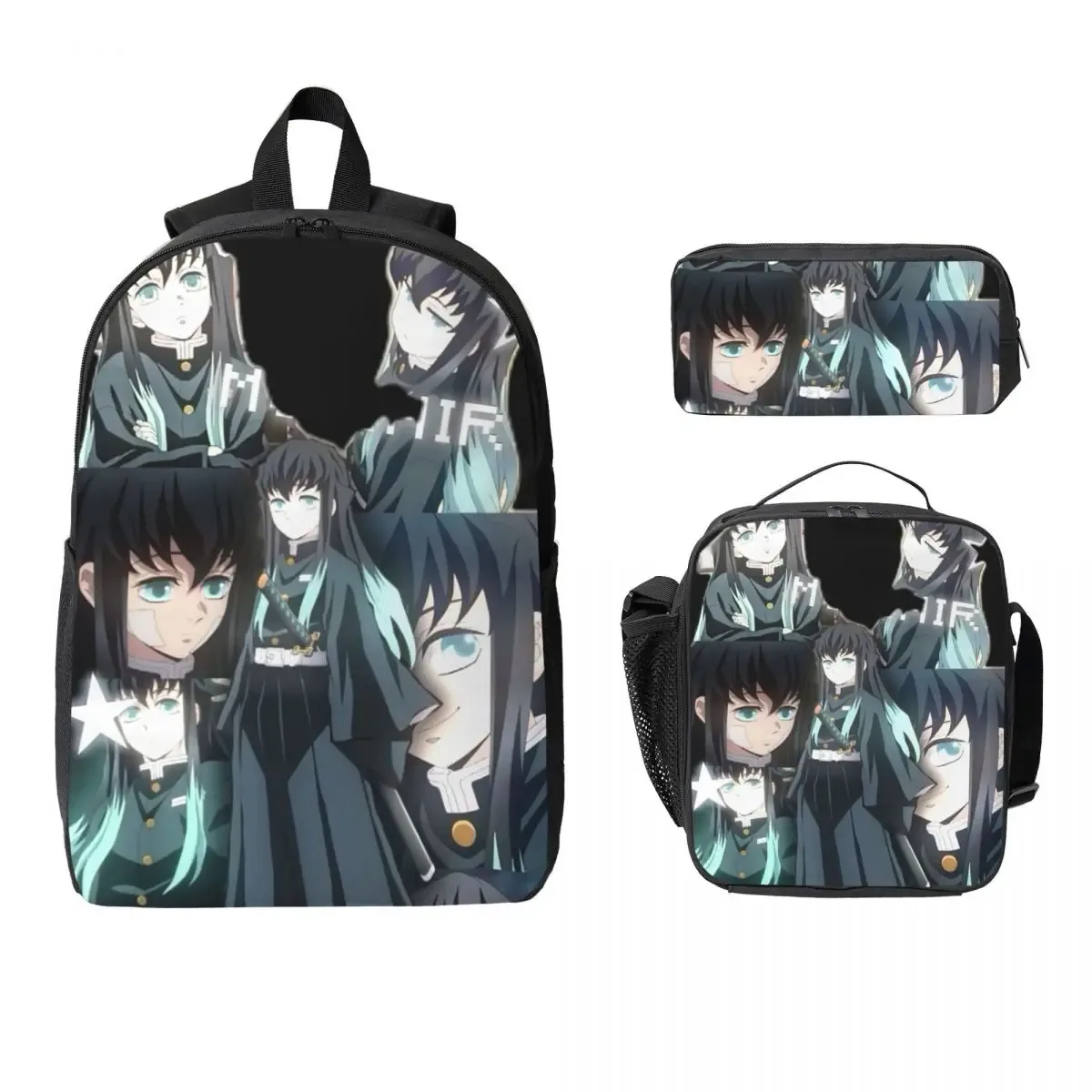muichiro tokito sac à dos étudiant garçons filles bookbag sac d'école ordinateur portable sacs à bandoulière 3ps sac à déjeuner isolé trousse à crayons