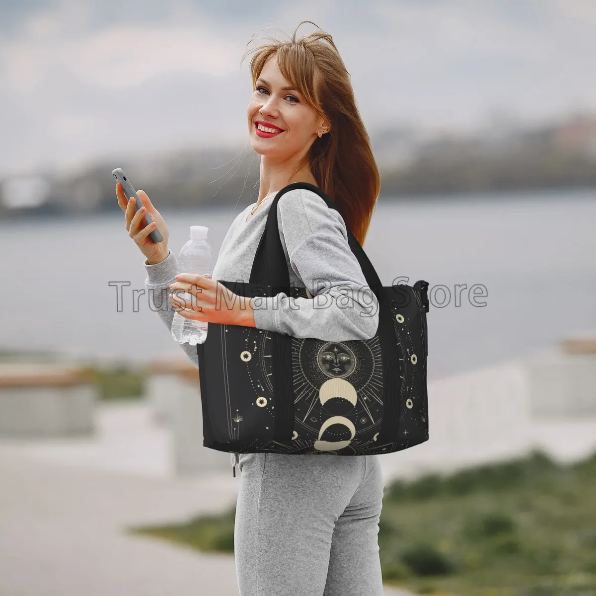 sac de sport de voyage unisexe, lune, étoile, soleil mystique, stratravelling, tarot goth, sacs de week-end polyvalents, sac à bagages étanche décontracté