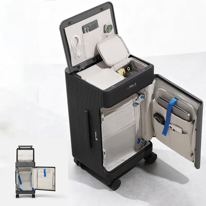 nouvelle valise à ouverture latérale, modèle ouvert, portable, pour voyages d'affaires, avec poignée large, 20 pouces - bagage à main (sans encombrement en soute)