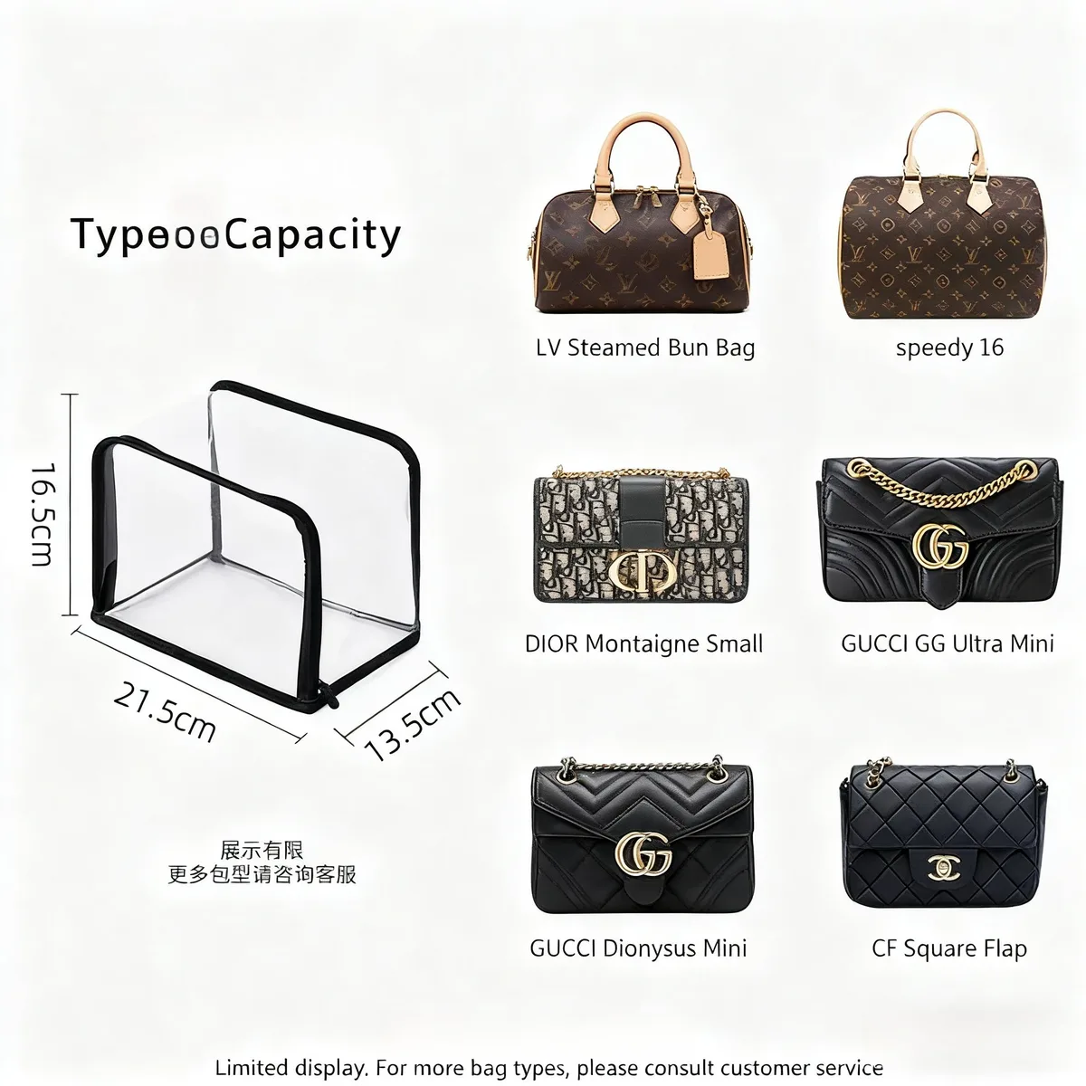 housse de rangement transparente, résistante à l'humidité, sans poussière, pour sacs à main de luxe, organisateur de sac à main premium avec fermeture éclair, sac peu encombrant