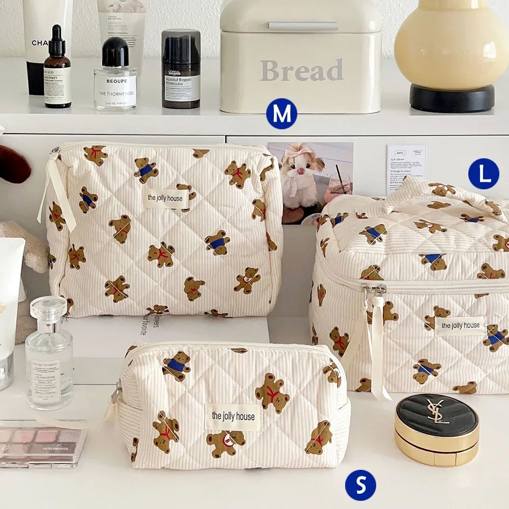 trousse de maquillage ours mignon, compartiments multicouches, organisateur de cosmétiques avec fermeture éclair, pochette de toilette de voyage portable pour femmes et filles