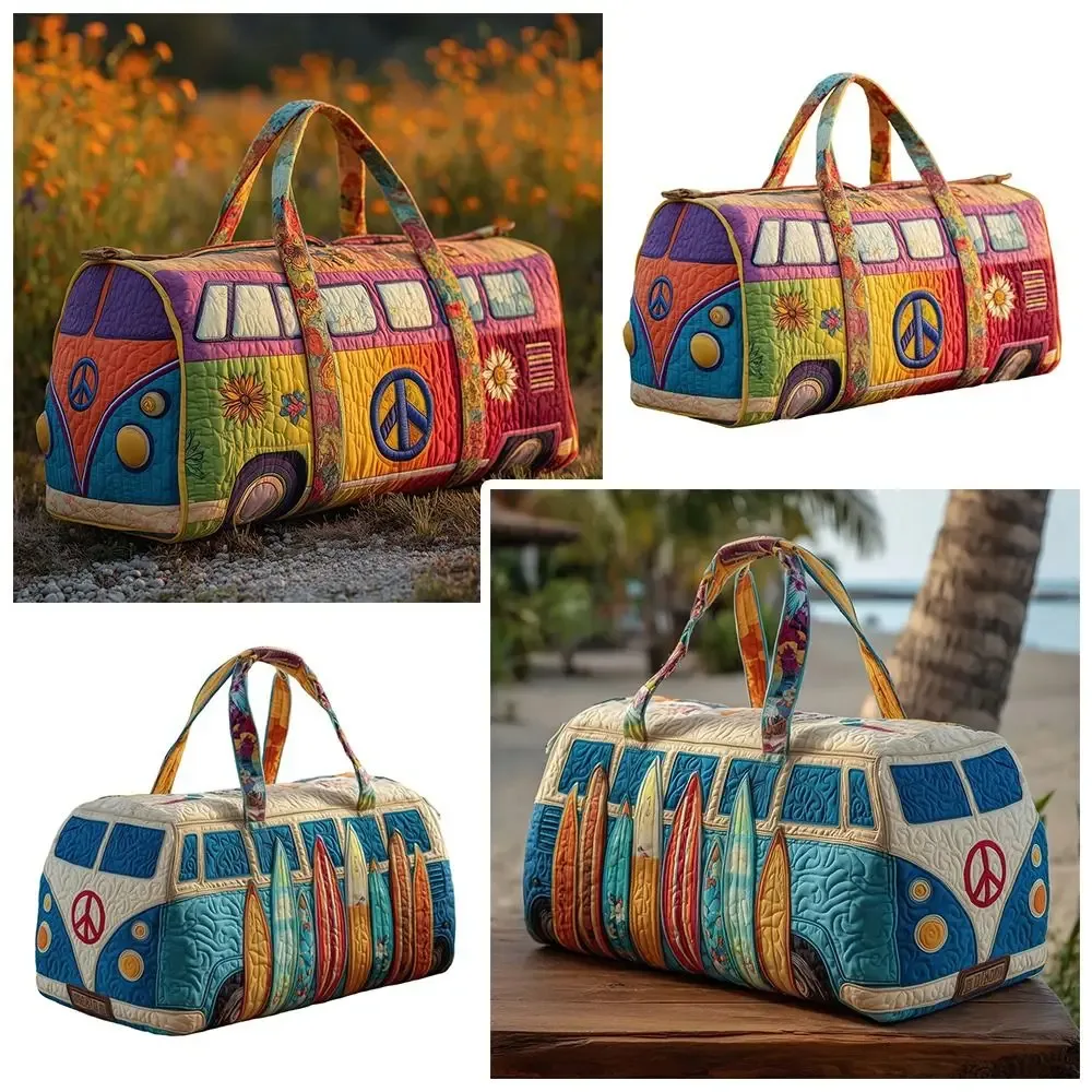 Sac de voyage matelassé en coton, motif hippie 3D imprimé, sac de yoga, motif grenouille, imprimé champignon, sac de sport pour une nuitée