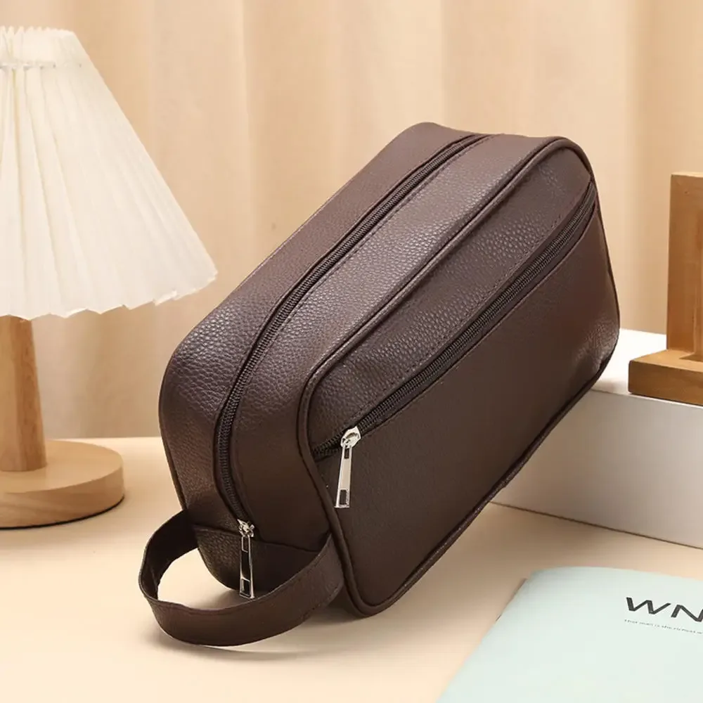 trousse à cosmétiques de voyage en cuir pu pour hommes, sacs de maquillage à fermeture éclair, trousse de toilette de grande capacité, évaluation des poudres de stockage de cosmétiques, nouveau