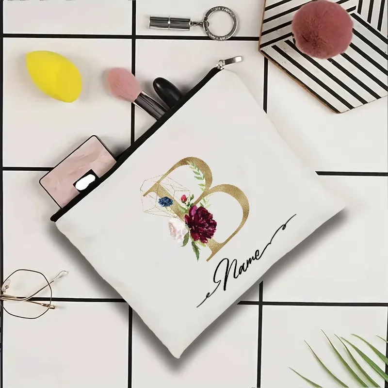 trousse de toilette personnalisée pour femmes avec motif géométrique à motifs de roses, idéale pour les fêtes en plein air ou comme cadeau pour un professeur. sac de rangement pour maquillage.