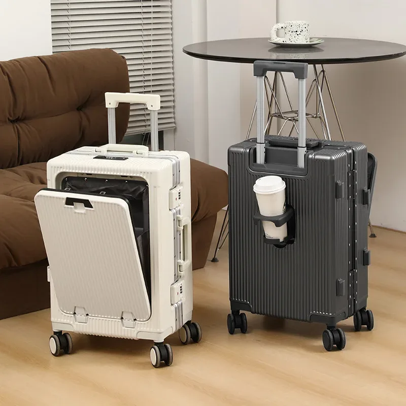 20/24 pouces le nouveau bagage multifonctionnel cadre en aluminium boîtier de chariot avec porte-gobelet USB grande capacité boîte d'embarquement valise