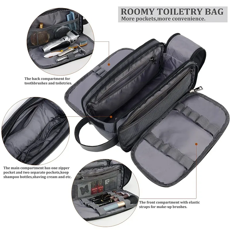 nouveau sac de toilette de voyage pour hommes, grande capacité, tissu oxford, organisateur de maquillage cosmétique, kits dopp de rasage avec double compartiments