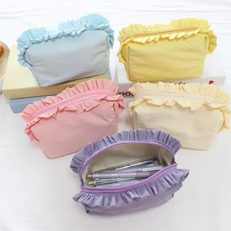 sac à cosmétiques à volants multicolores, pochette de maquillage mignonne avec fermeture éclair, sac de rangement de voyage portable pour femmes et filles