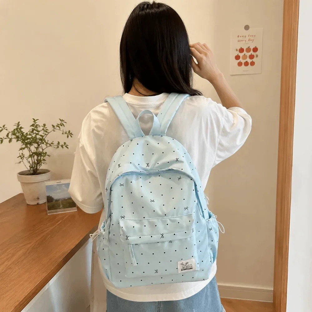 sac à dos léger et mignon à pois avec nœud, décontracté, pour étudiants, polyvalent, respirant, grande capacité, pour l'école et l'université