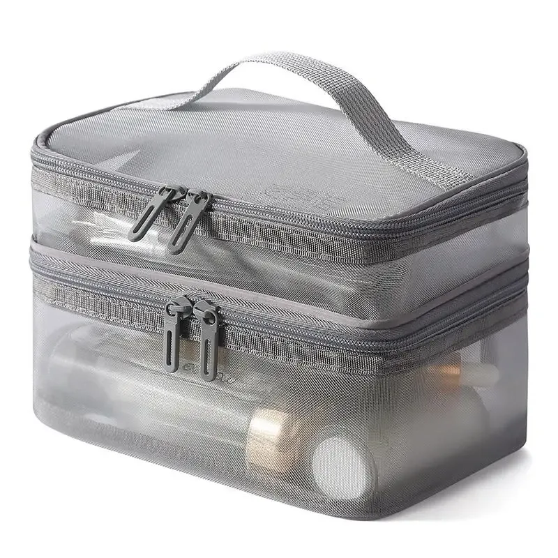 sac de voyage transparent en maille pour maquillage | organisateur de cosmétiques à grande capacité à une seule couche | pochette de rangement respirante pour produits de soin et articles de toilette