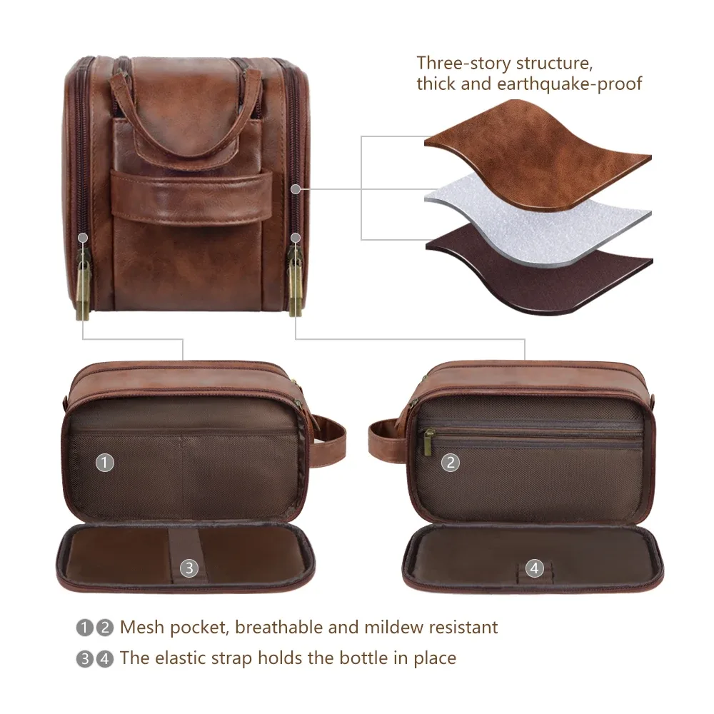 trousse de toilette portable en cuir pour hommes et femmes, logo personnalisé, kit dopp de voyage, trousse de maquillage d'hygiène suspendue pour hommes et femmes