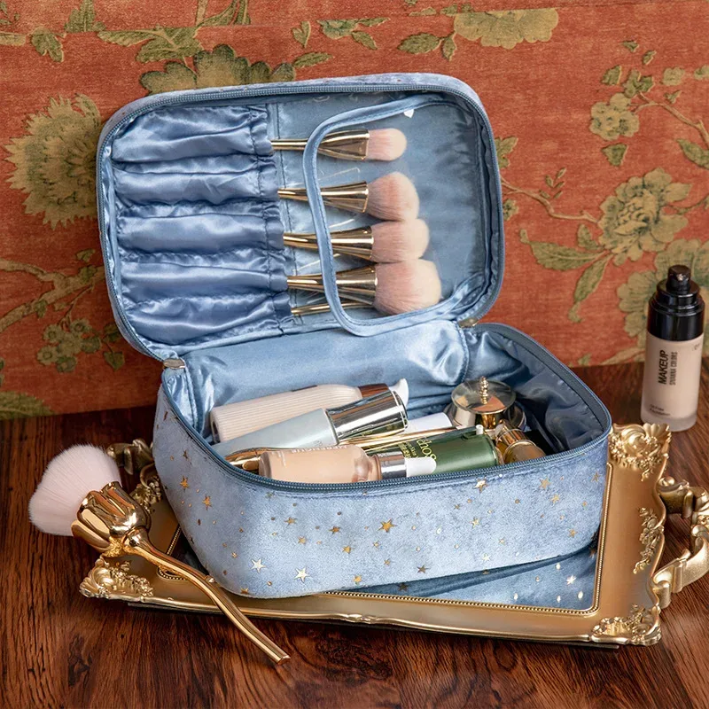 trousse de maquillage en velours pour fille, trousse de rangement pour rouge à lèvres, trousse de toilette, trousse de beauté, poudres, trousse cosmétique portable