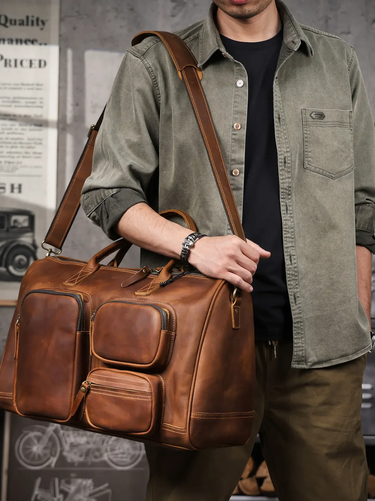 pndme vintage luxe fou cheval peau de vache hommes grande capacité sac de voyage en plein air fitness à la main en cuir véritable grand sac à main