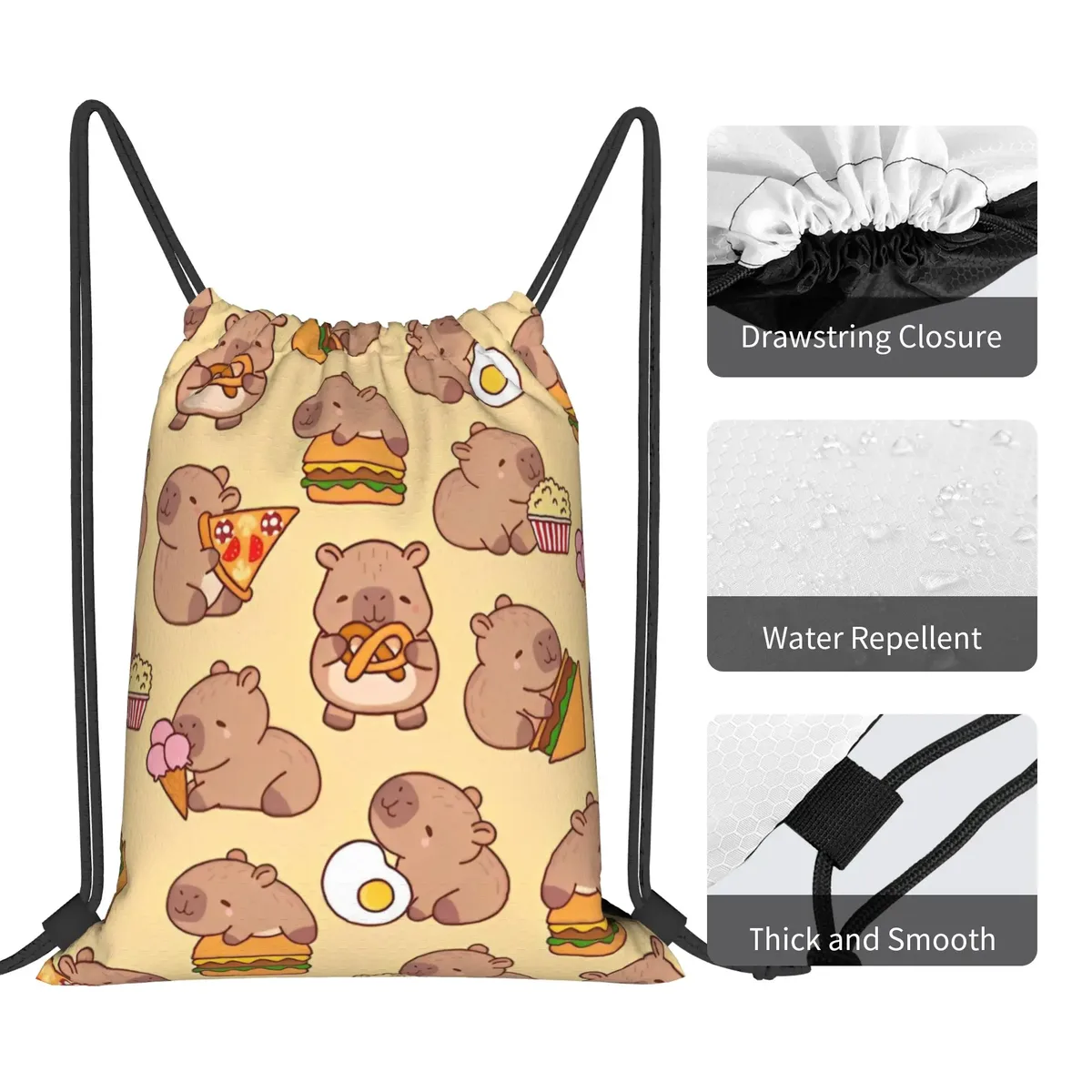 sac à dos à cordon de serrage capybara mignon, sac de sport résistant à l'eau, sac à cordon pour le yoga, 36 cm (largeur) x 43 cm (hauteur)