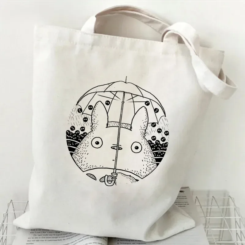 femmes dessin animé eco réutilisable sac à provisions femme épaule shopper sac fourre-tout studio ghibli collège sac à main rétro grandes dames