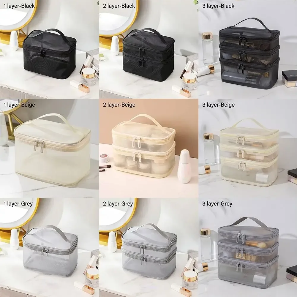 trousse cosmétique de voyage en maille transparente pour femme, trousse de toilette, rangement de maquillage, grande capacité, mode, 1 couche, 2/3 couches