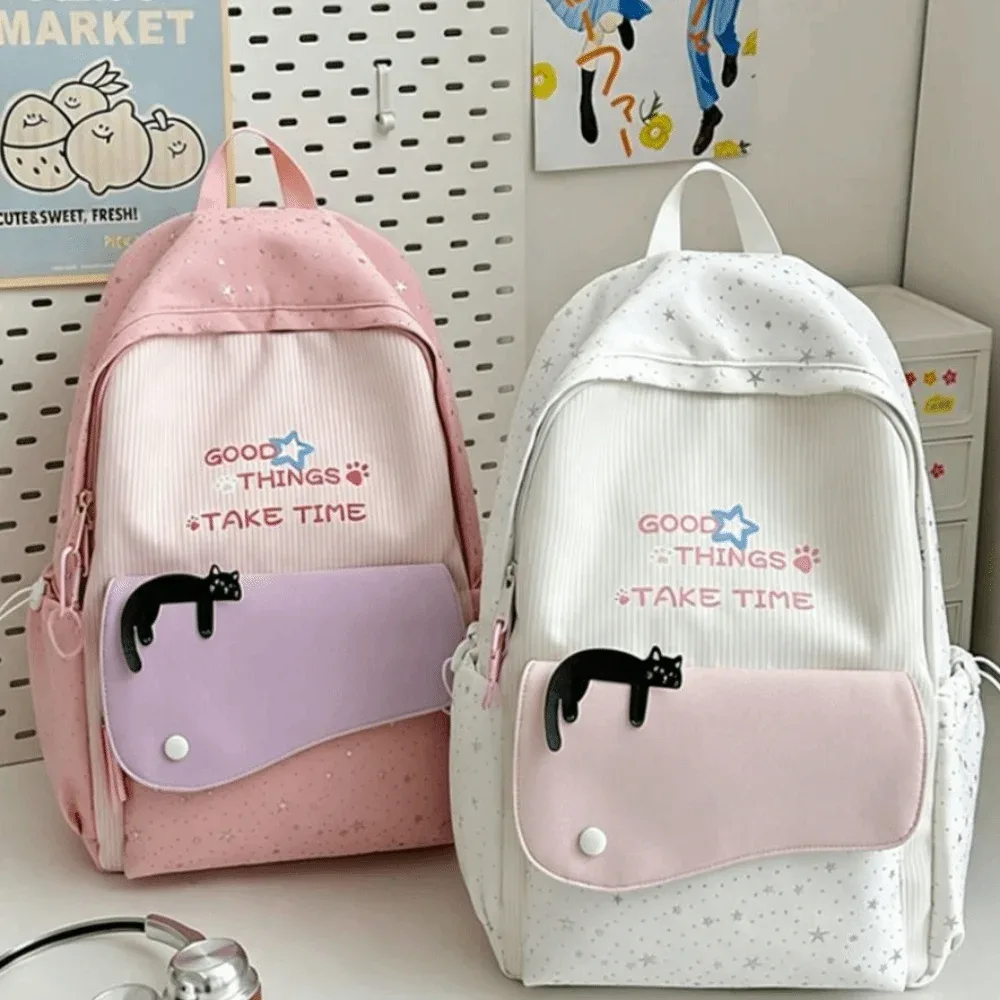 Sac à dos Y2K Sweet Cat Star, minimaliste, multicolore, en nylon, léger, mignon, pour étudiants, pour l'école, pour les voyages