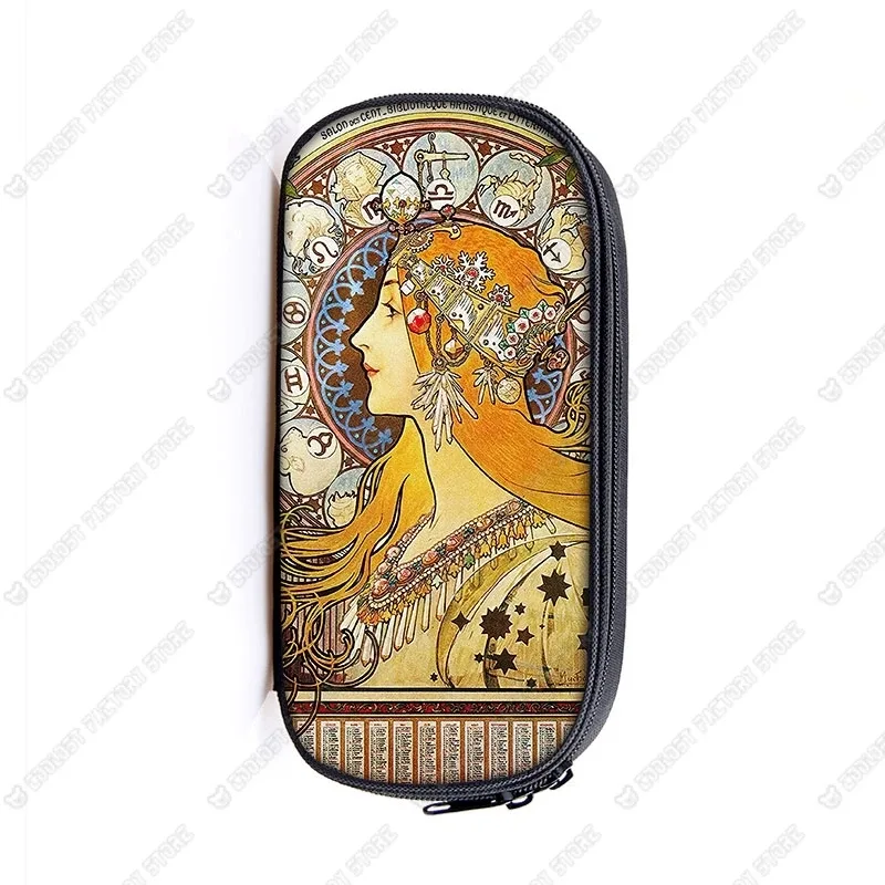 trousse de maquillage imprimée par alphonse mucha, trousse de maquillage pour femme, trousse de maquillage pour adolescent, étuis à crayons, étuis à cosmétiques