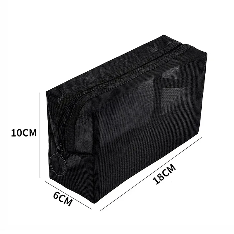 sacs cosmétiques transparents en maille noire - trousse de toilette de voyage portable, petite et grande, pochette de rangement pour maquillage et rouge à lèvres