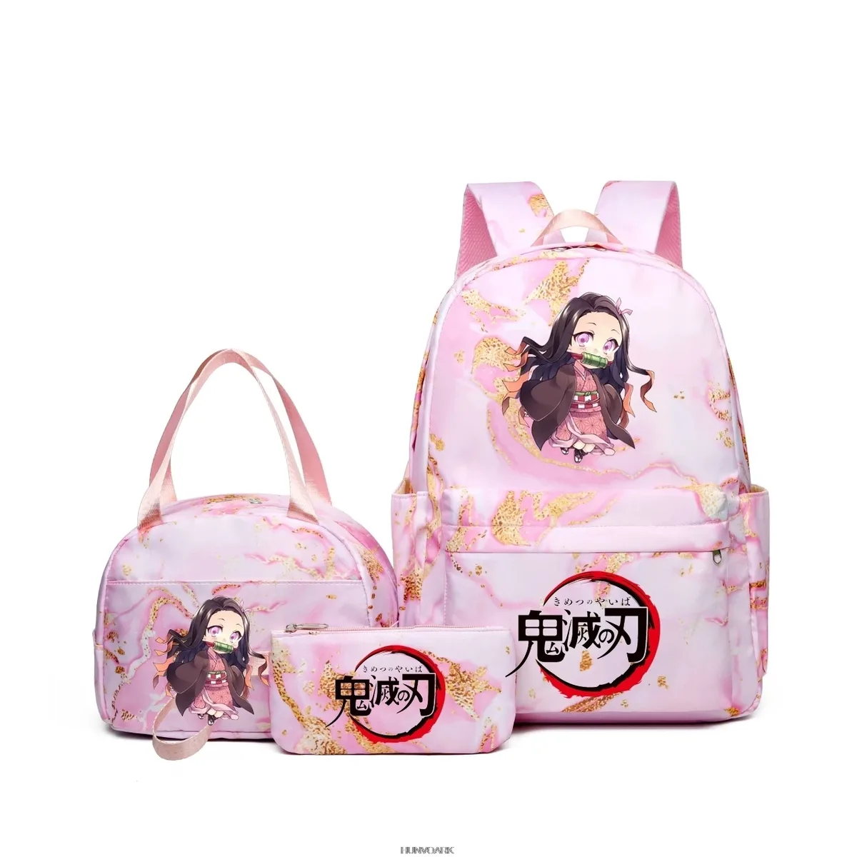 sac à dos demon slayer nezuko kamado, capacité dégradée, ordinateur portable, sacs d'école pour adolescents, sacs à lunch, voyage, décontracté, 3 pièces