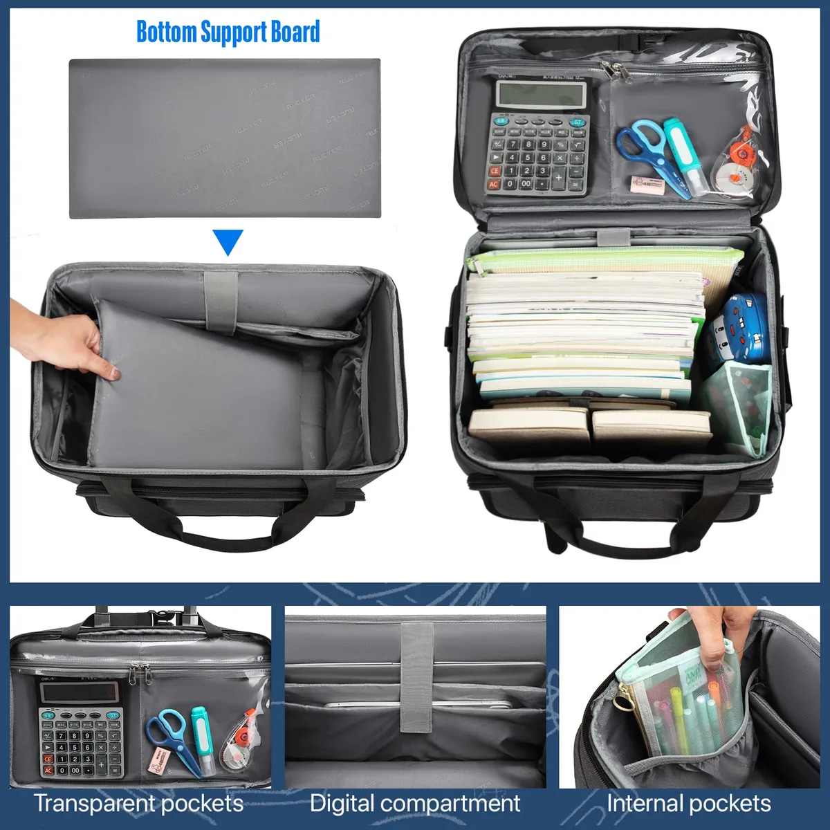 sac fourre-tout pour enseignant à roulettes, grand fourre-tout avec chariot à roulettes détachables, sac pour ordinateur portable de 15.6 pouces, sac pour enseignant à roulettes pour le travail et le bureau
