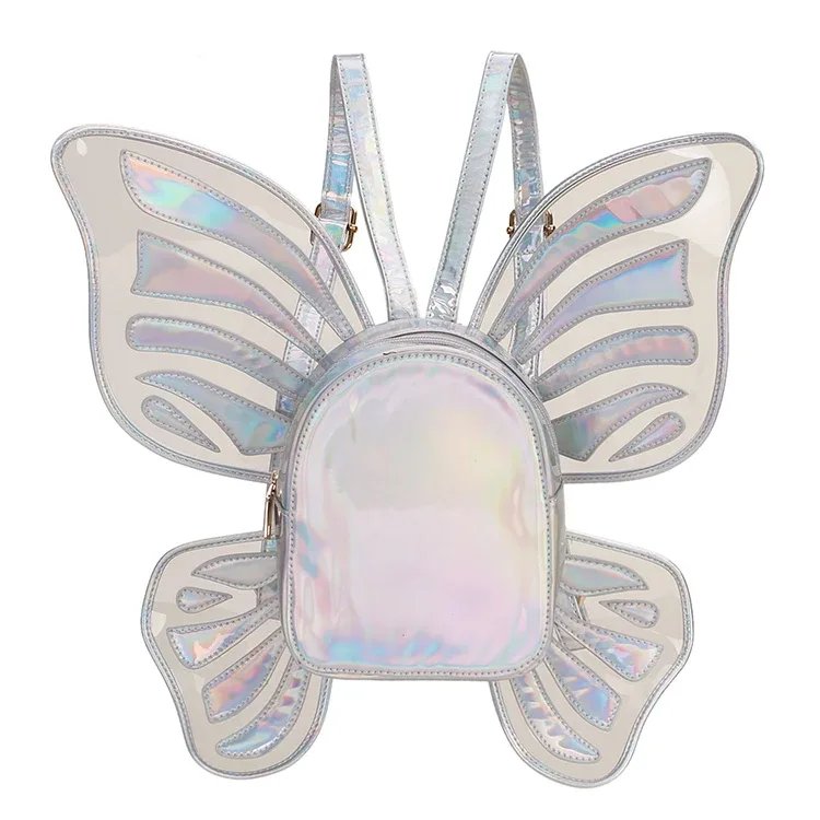 sac à dos drôle d'ailes de papillon d'ange sac à dos d'école laser pour femme pour fille voyage sac à dos décontracté sac d'école en cuir holographique