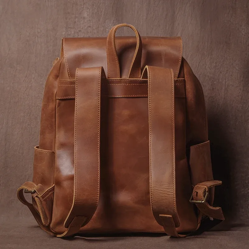 guro vintage sac à dos en cuir véritable week-end pour hommes sacs à dos de voyage de luxe haut crazy horse cartable en peau de vache pour ordinateur portable 16 pouces