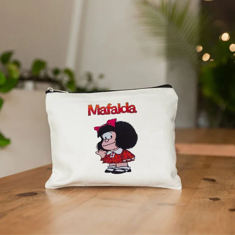 mafalda mignon anime cosmétique trousse de maquillage crayon organisateur fermeture éclair kawaii maquillage pochette sac à main voyage trousses de toilette cadeau