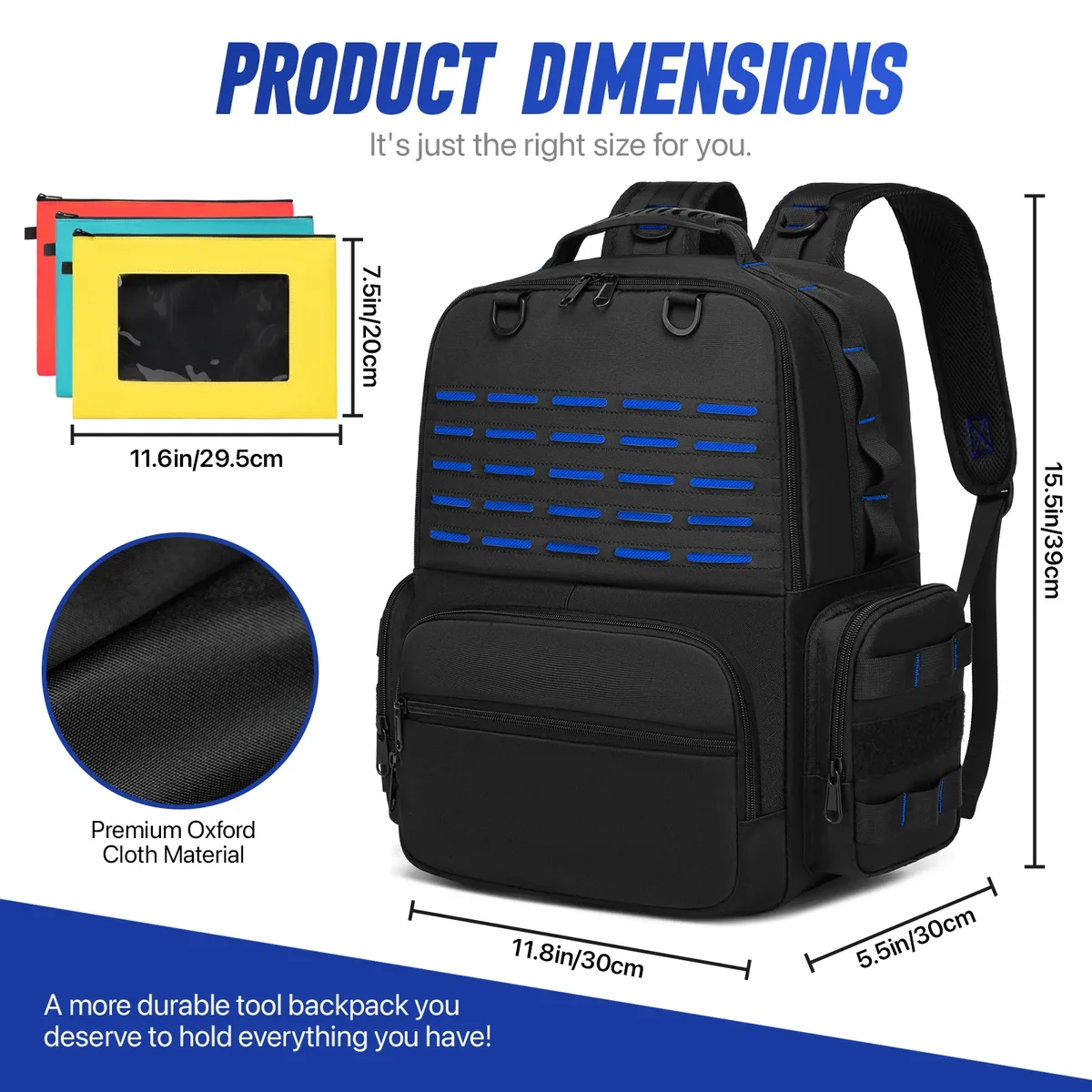 sac à dos à outils robuste pour hommes, rangement d'outils avec 3 pochettes à outils, organisateur d'électricien, plombier, sacs à outils pour travailleurs d'entretien