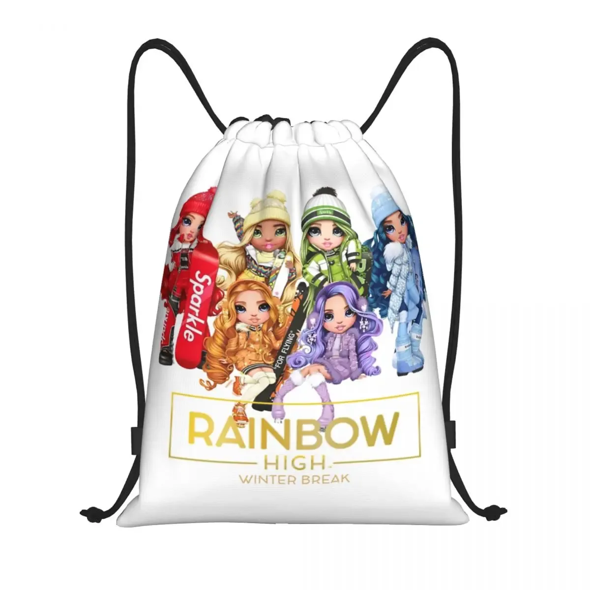 sac à dos personnalisé arc-en-ciel avec cordon de serrage pour pause d'hiver, sac de sport pour femmes et hommes, sac d'entraînement de dessin animé tv