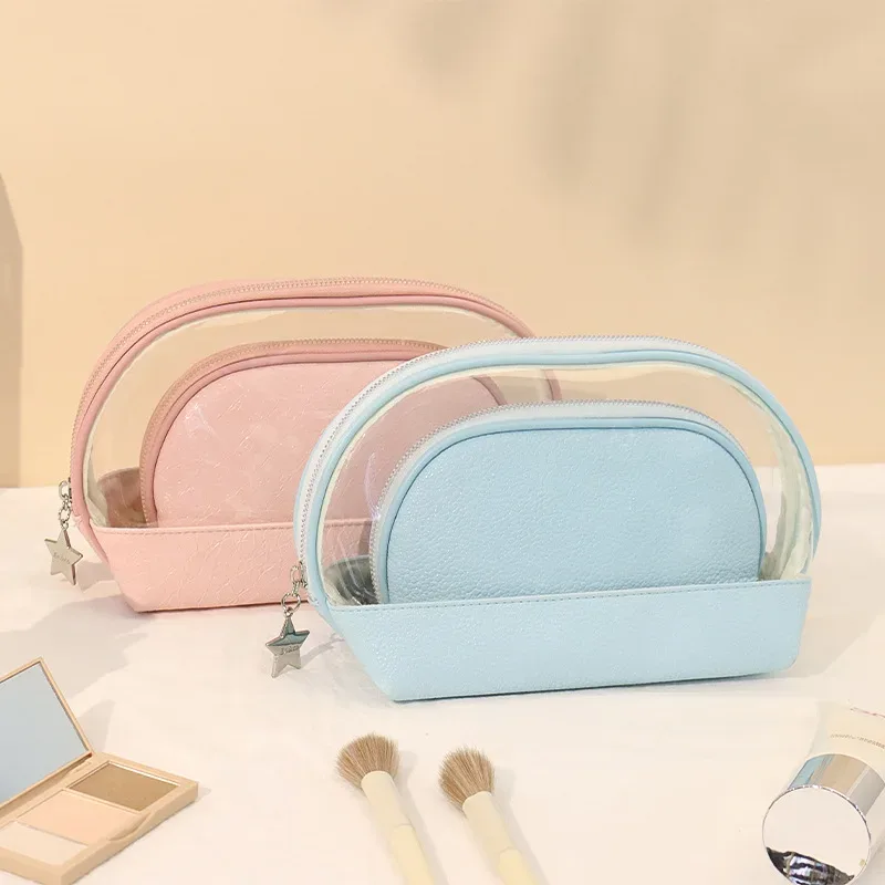 sac à cosmétiques portable de voyage imprimé pour femmes, petit sac de toilette transparent en pvc, pochette de rangement de maquillage à fermeture éclair, organisateur de cosmétiques