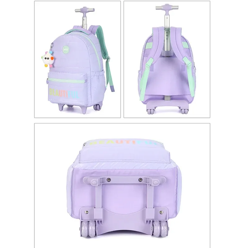 sac à dos scolaire pour enfants, 3 pièces/ensemble, sacs à livres pour filles, sac à roulettes de voyage, sac à dos scolaire à roulettes avec sac à déjeuner