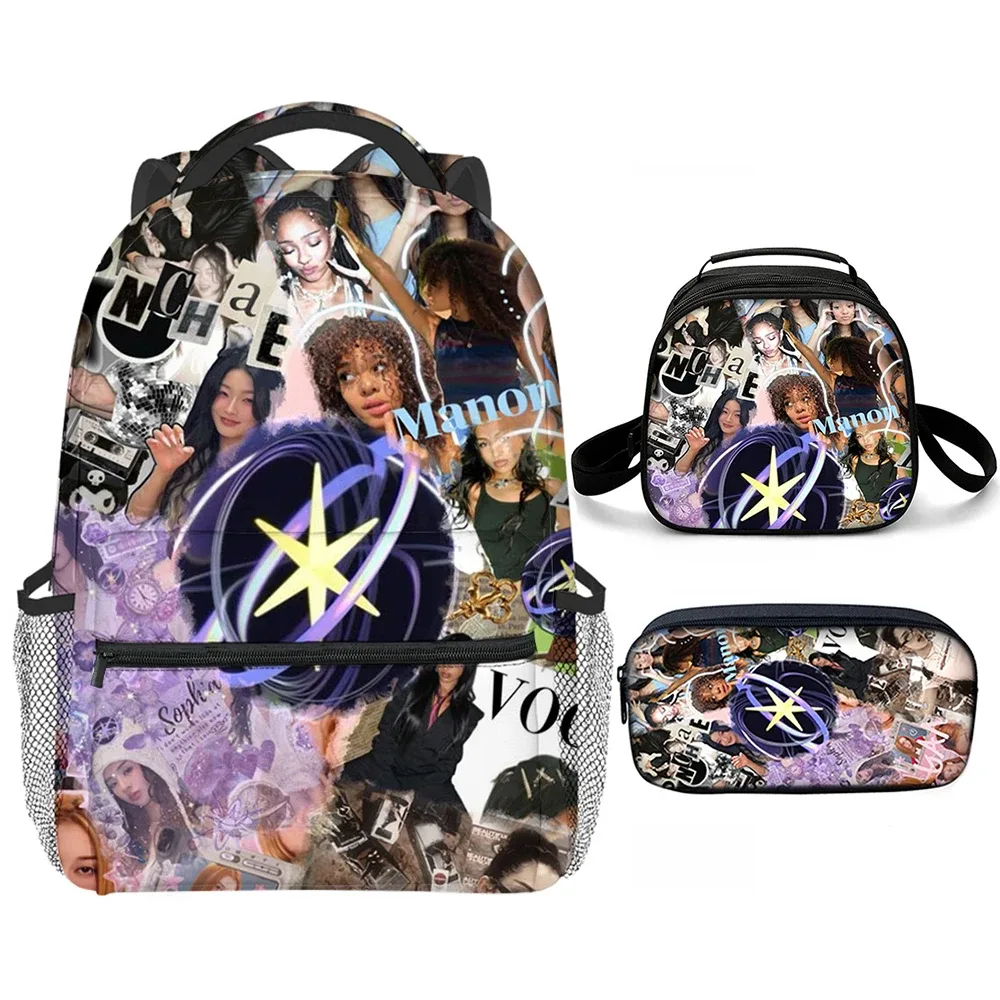 sacs d'école classiques populaires et amusants avec impression 3d katseye, 3 pièces/ensemble, sac à dos pour ordinateur portable, sac à dos de forme semi-circulaire, sac à déjeuner, trousse à crayons
