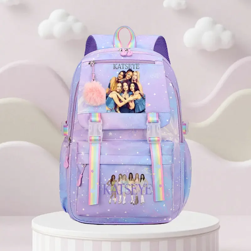 sac d'école katseye print, sac d'école pour élèves du primaire, sac à dos de voyage en plein air, sac à dos tendance pour filles, sac à dos pour enfants.