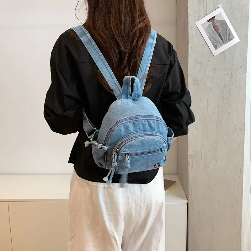 nouveau sac à dos mini en jean délavé pour femme, style preppy, sac de navetteur, sac à dos de voyage léger, décontracté et vintage