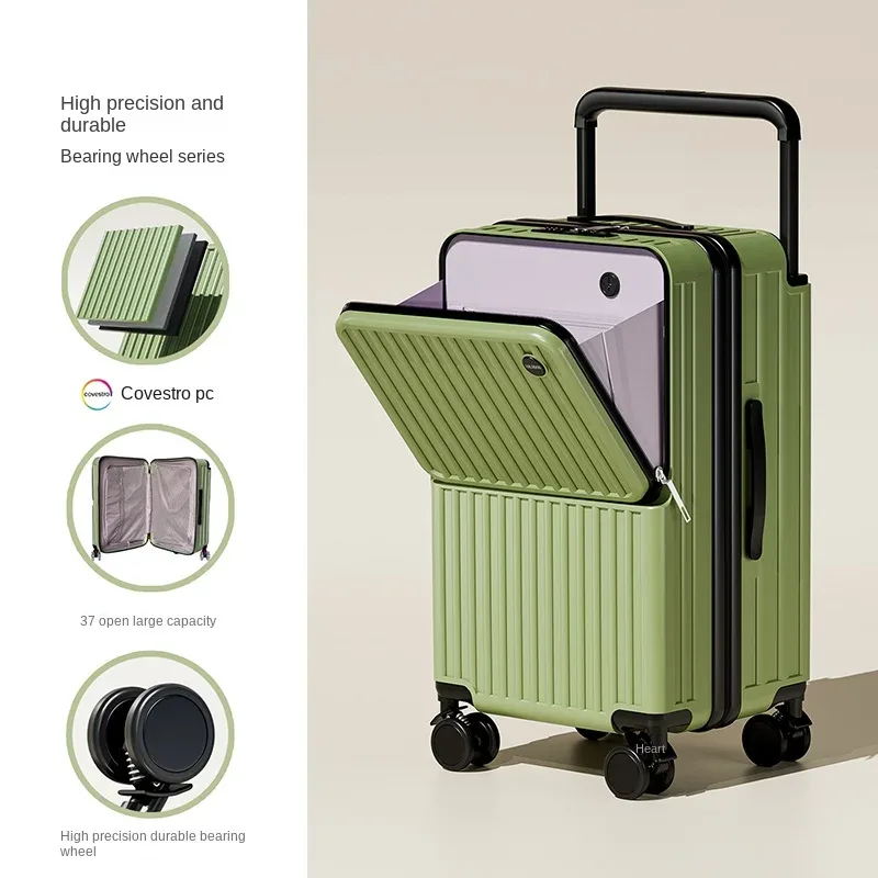 valise de voyage à tige de traction large, cinq roues, porte-bagages de 28 pouces, grande capacité, ouverture avant, pochette d'ordinateur, valise de cabine de 20 pouces