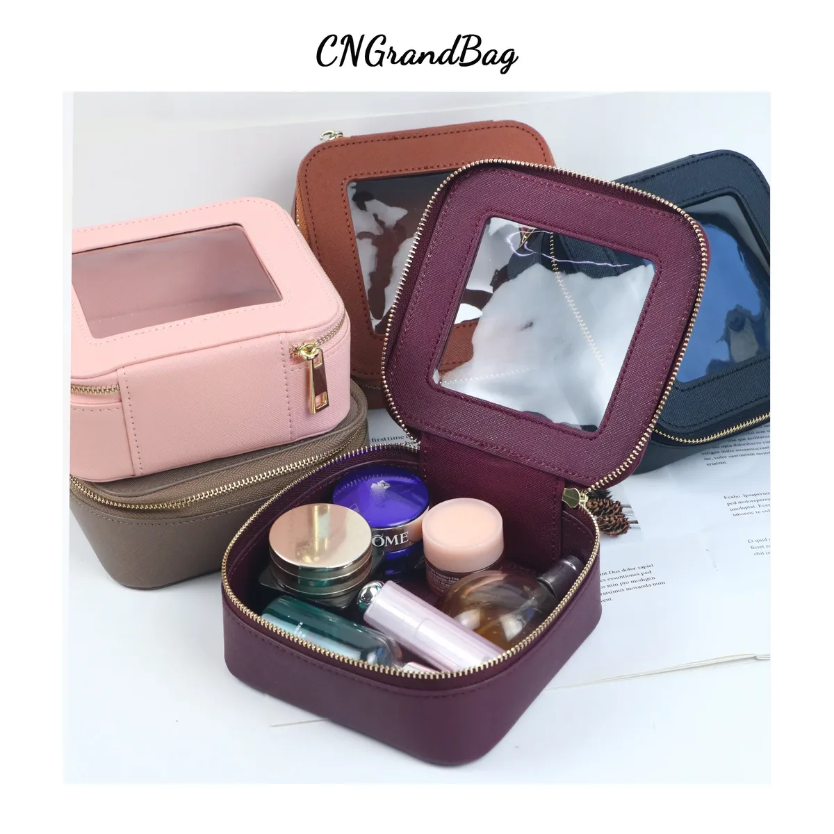 Sac de rangement multifonctionnel en cuir Saffiano personnalisé pour cosmétiques, portable, imperméable, pour rouge à lèvres et crème visage, grande capacité, idéal pour les voyages