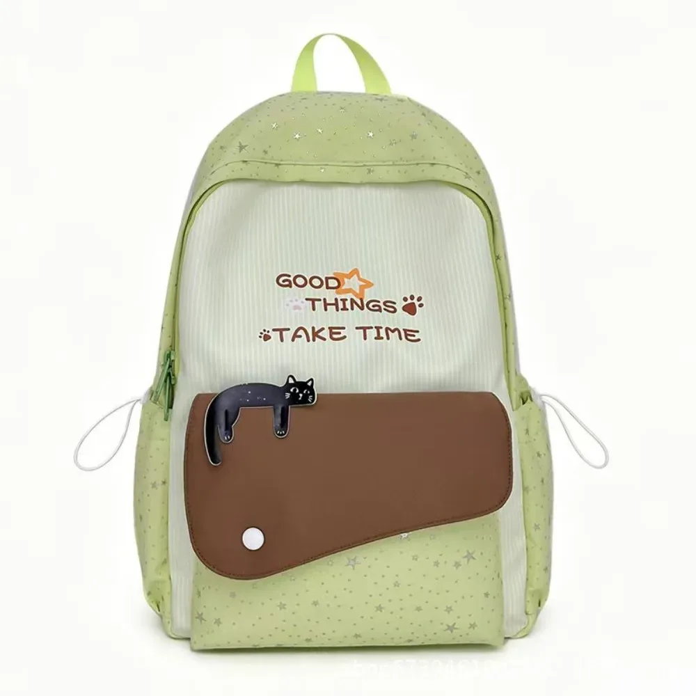sac à dos tendance motif chat et étoiles, multicolore, en nylon imprimé, léger, mignon, idéal pour les étudiants, cadeau