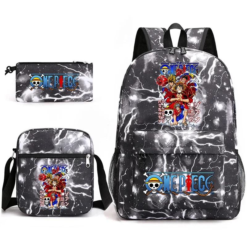 ensemble de sacs à dos d'école imprimés one piece luffy, 3 en 1, sac à bandoulière, trousse à crayons pour garçons, filles, enfants