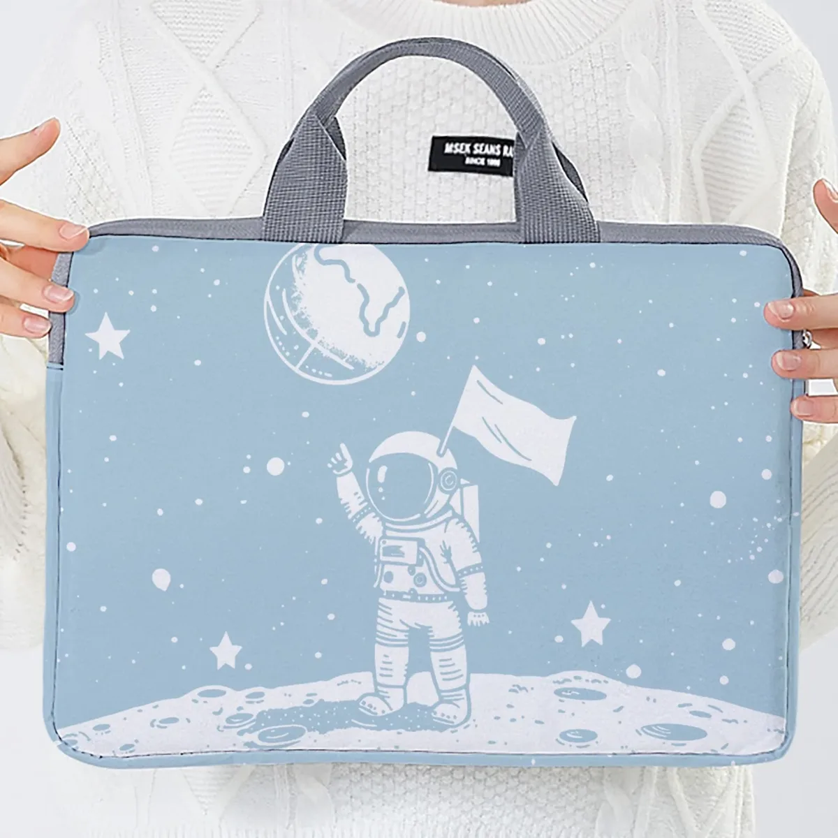 ensemble une pièce, deux styles, sac et porte-documents pour ordinateur portable à motifs d'astronautes, adapté aux ordinateurs portables de 14 pouces