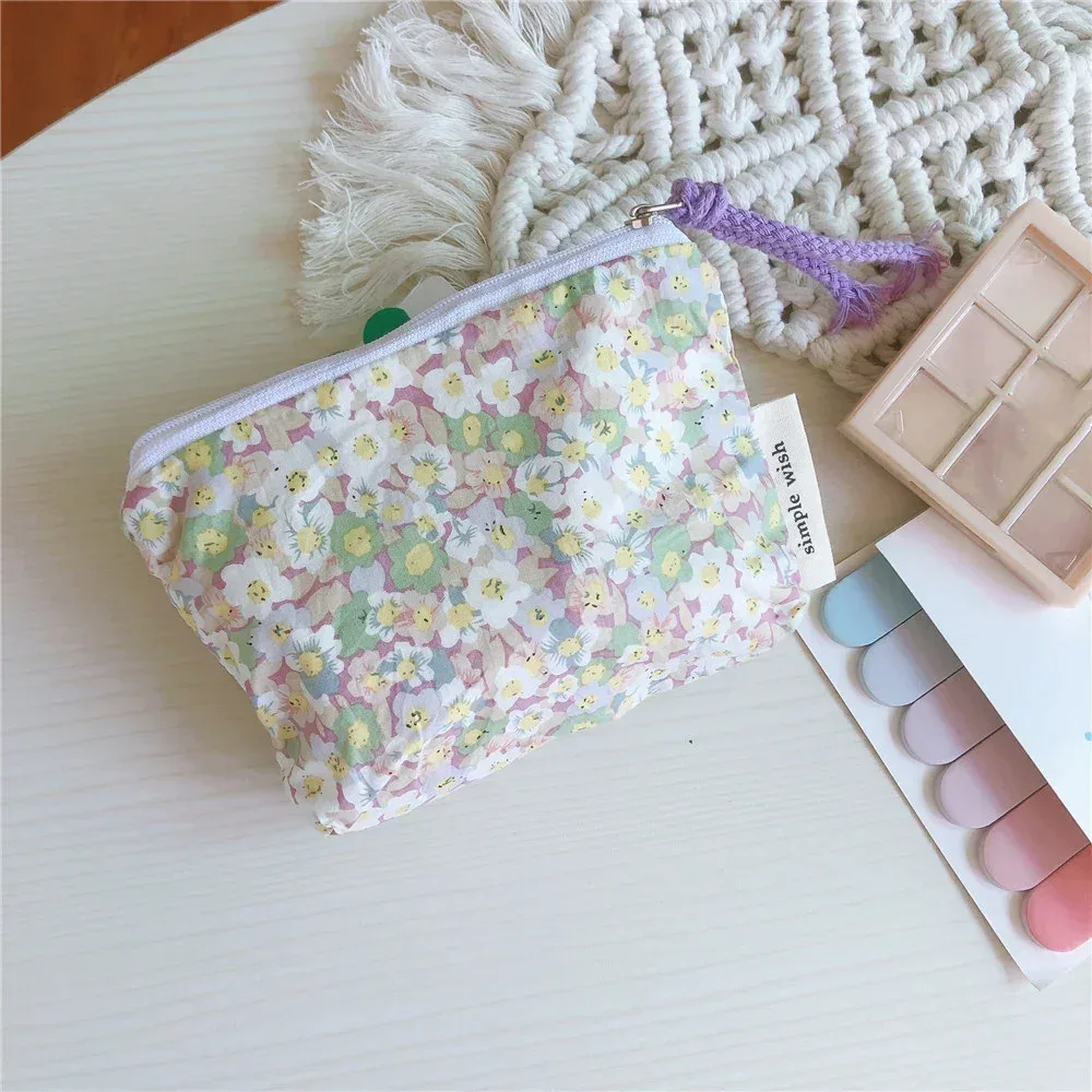 petit sac de maquillage cosmétique, mini sacs de rangement floraux en coton pour femmes, étui de maquillage pour rouge à lèvres, petit porte-monnaie pour enfants, pochette pour pièces de monnaie