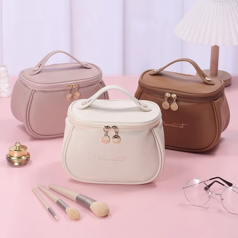 Grande trousse de toilette en cuir PU imperméable, organiseur de maquillage de voyage, cadeau pour femmes