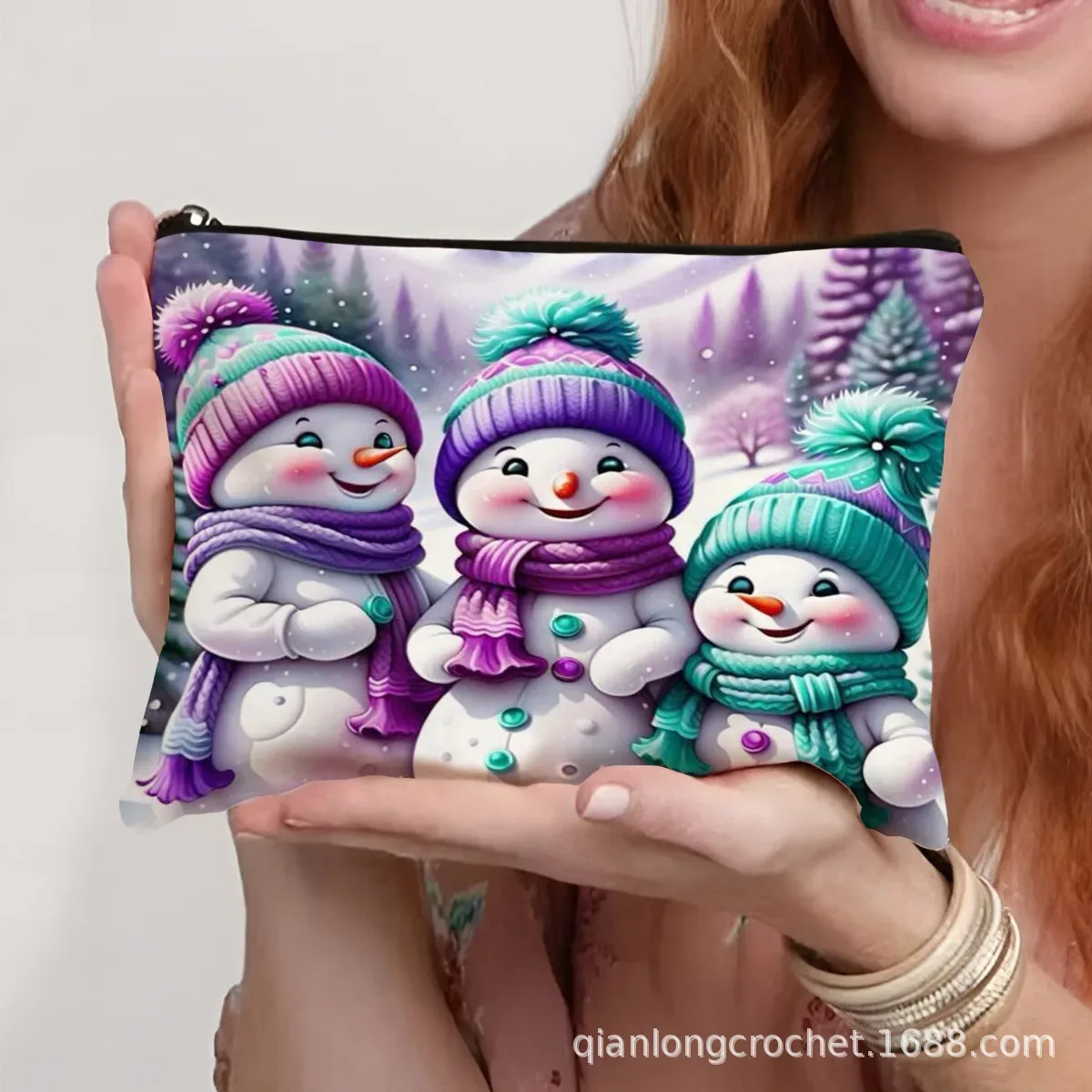 sacs de maquillage tendance de noël, étuis à crayons imprimés bonhomme de neige et sacs de rangement pouvant être personnalisés pochette de maquillage, offre spéciale