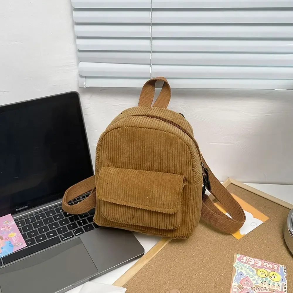 mini sac à dos en velours côtelé monochrome pour femme, sac à dos décontracté pour document, sac à dos de voyage en plein air, sac à dos scolaire pour fille, mode féminine