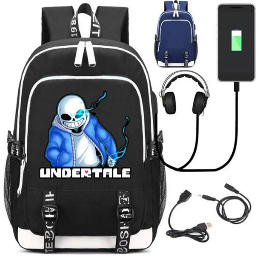 undertale game sac à dos sans rucksack, sac à dos avec port usb fashion, serrure, sauna, téléphone, ordinateur portable de voyage, sac d'école pour étudiants, cadeau