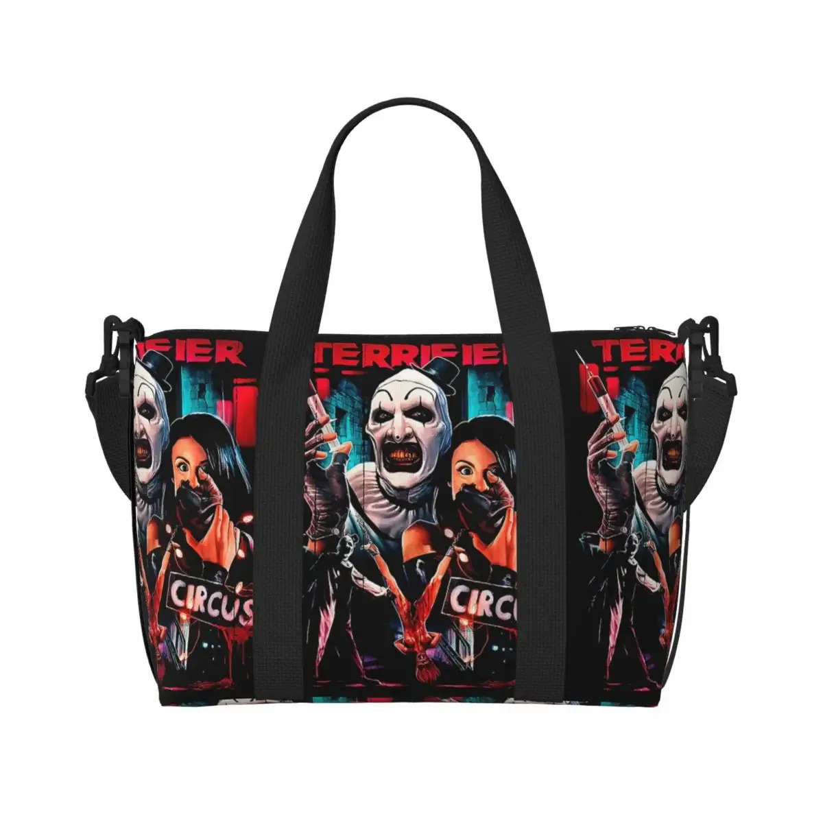 sac fourre-tout personnalisé t-terrifiers 3 halloween pour femmes, sacs de voyage de grande capacité pour plage et gymnastique