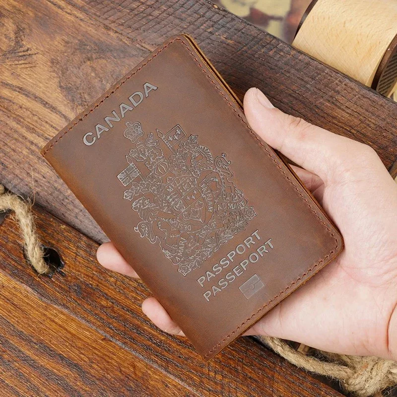 Porte-passeport vintage en cuir Crazy Horse - Étui de voyage en cuir véritable pour hommes et femmes